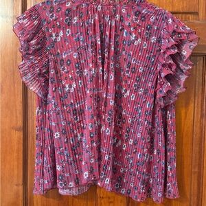 Floral Pleated Ruffle Sleeve Blouse